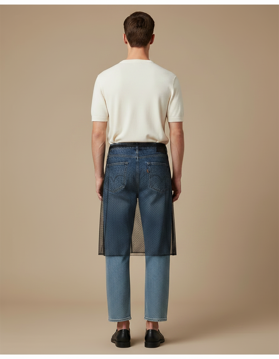 Pantalon Jupe Jean Tulle Noir Décontracté Homme - Bleu - vue 2