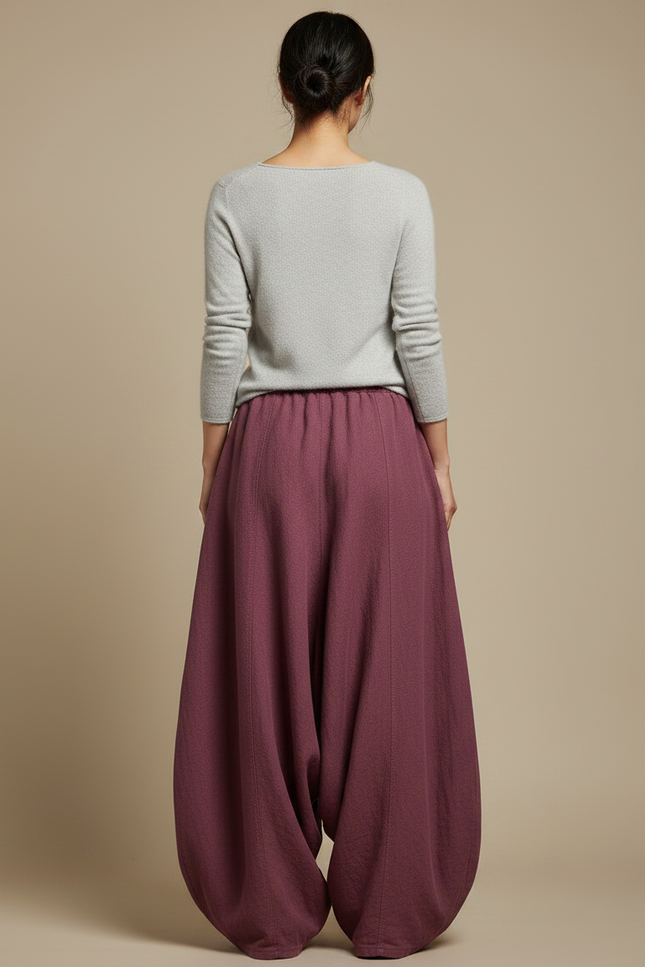 Pantalon Jupe Bordeaux Ample Lin Fluide Élégant - vue 2