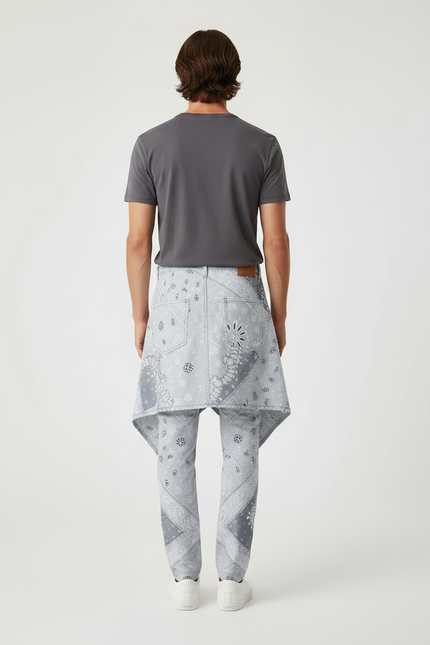 Pantalon Jupe Gris Bandana Asymétrique Denim Moderne - Jean - vue 2