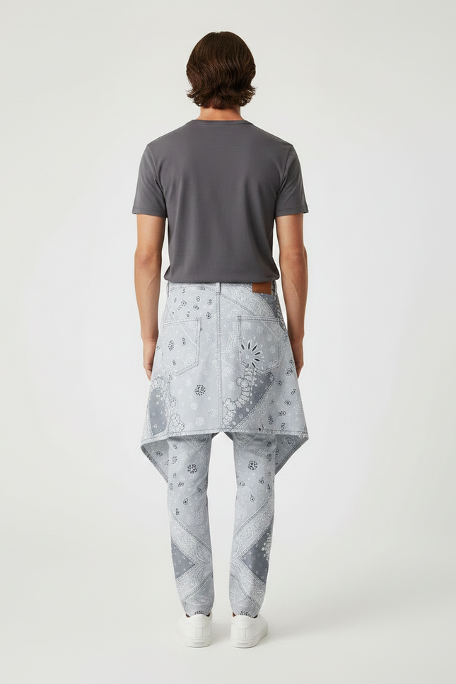 Pantalon Jupe Gris Bandana Asymétrique Denim Moderne - Jean - vue 2