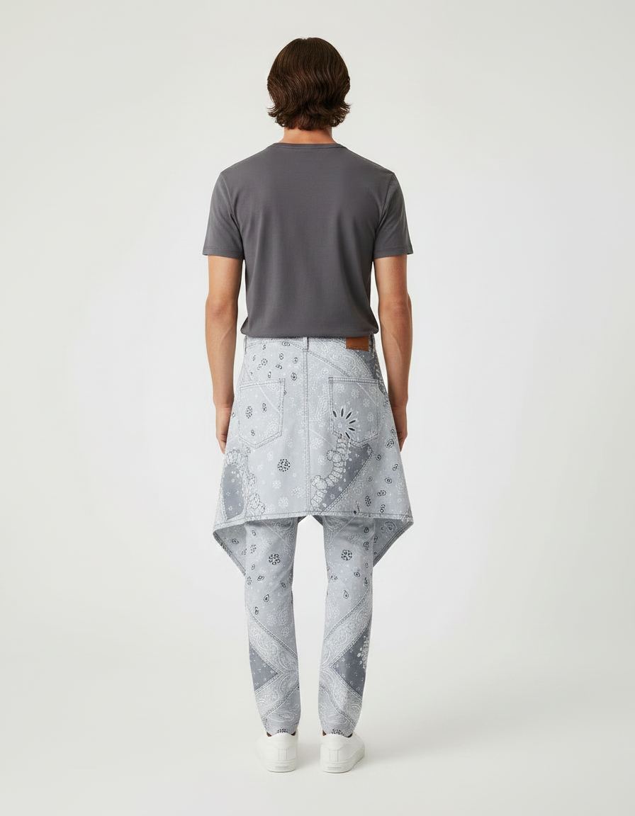 Pantalon Jupe Gris Bandana Asymétrique Denim Moderne - Jean - vue 2