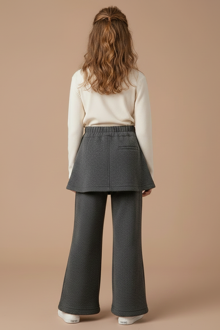 Pantalon Jupe Gris Superposé Ample Molletonné Fille - vue 2