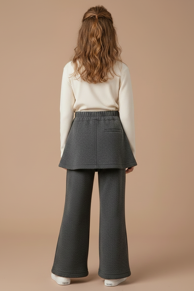 Pantalon Jupe Gris Superposé Ample Molletonné Fille - vue 2