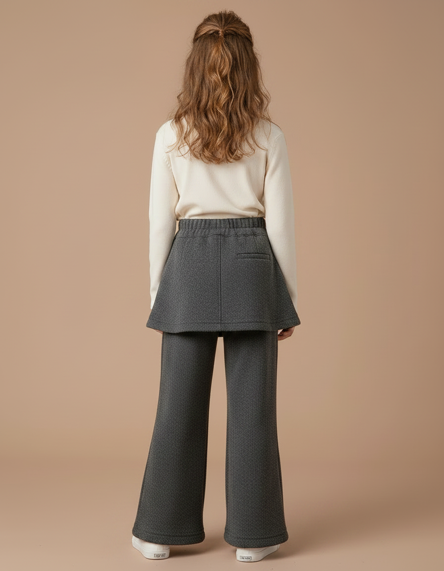 Pantalon Jupe Gris Superposé Ample Molletonné Fille - vue 2