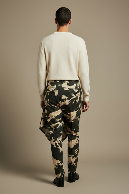 Pantalon Jupe Camouflage Asymétrique Homme Moderne Coton - Kaki - vue 2