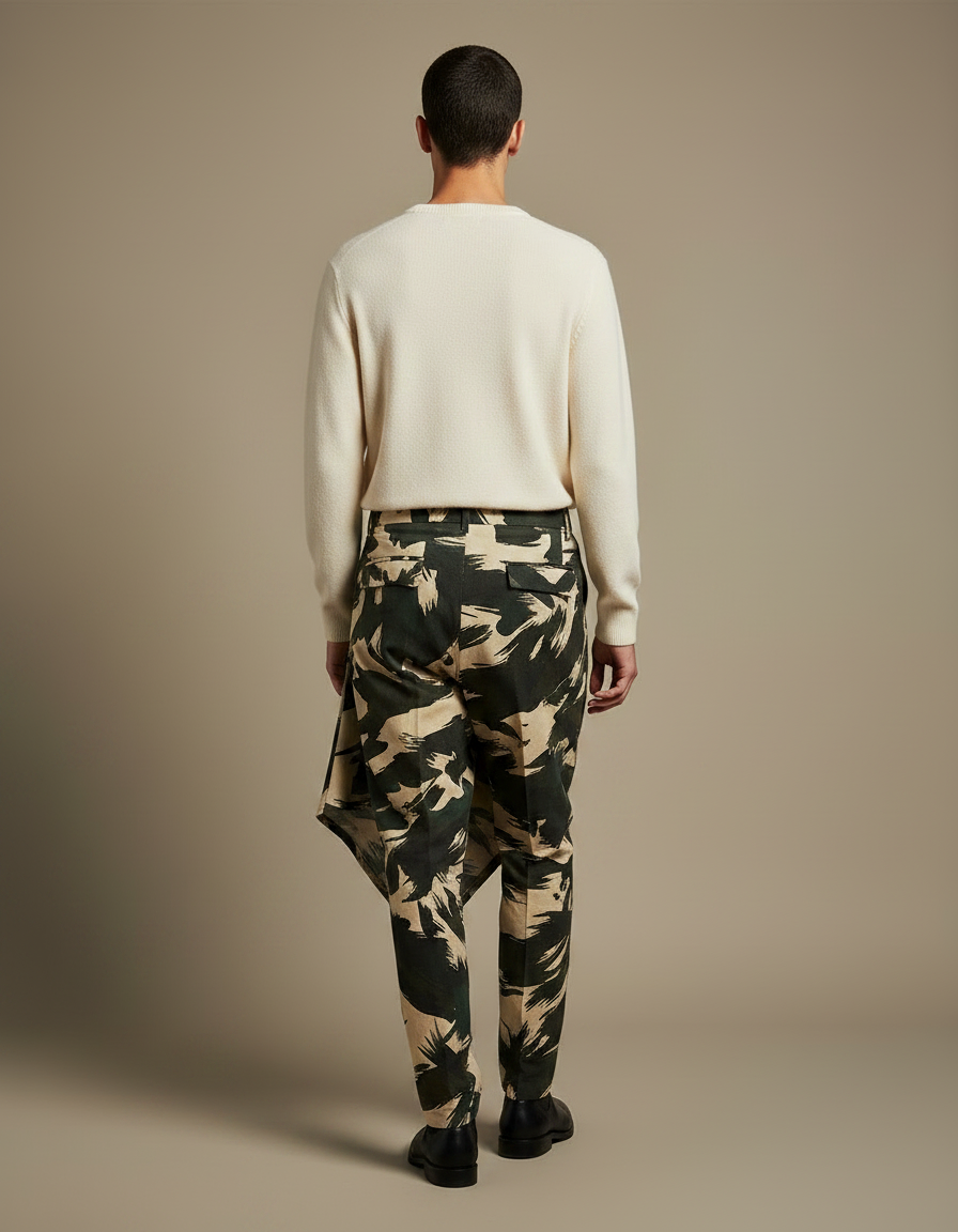 Pantalon Jupe Camouflage Asymétrique Homme Moderne Coton - Kaki - vue 2