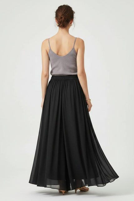Pantalon Jupe Noir Fluide Maxi Élégant Femme - Polyester - vue 2