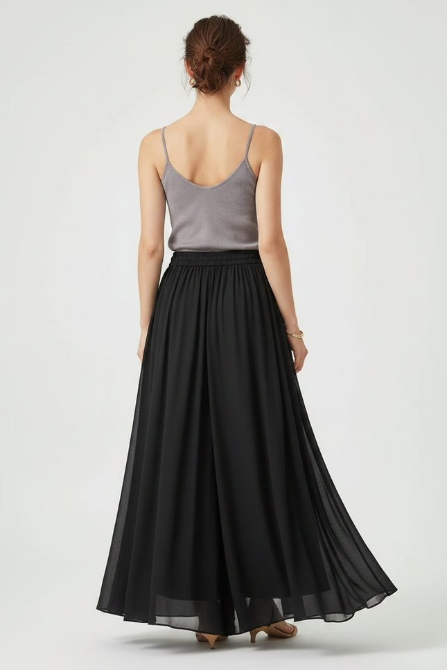 Pantalon Jupe Noir Fluide Maxi Élégant Femme - Polyester - vue 2