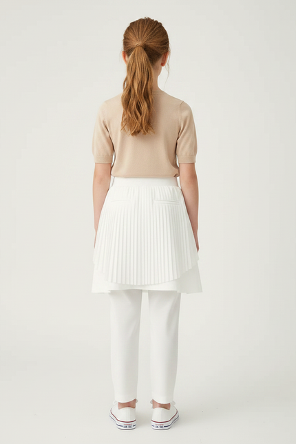 Pantalon Jupe Blanc Plissé Superposé Sportif Enfant - Polyester - vue 2