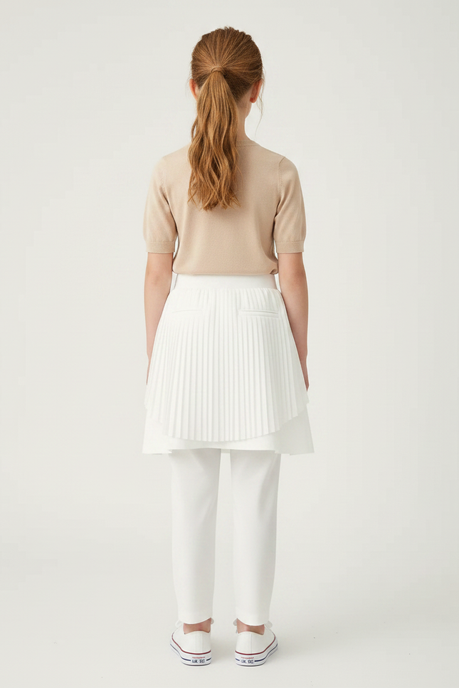 Pantalon Jupe Blanc Plissé Superposé Sportif Enfant - Polyester - vue 2