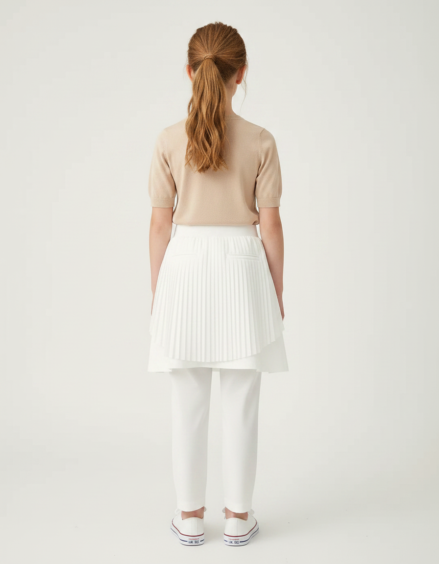 Pantalon Jupe Blanc Plissé Superposé Sportif Enfant - Polyester - vue 2