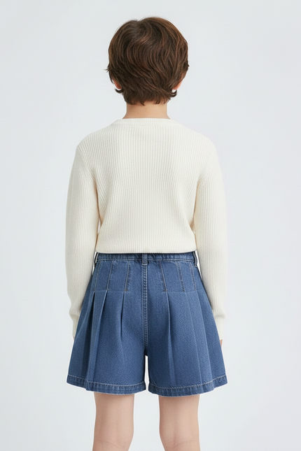 Pantalon Jupe Plissé Denim Enfant Décontracté Vintage - Bleu Jean - vue 2