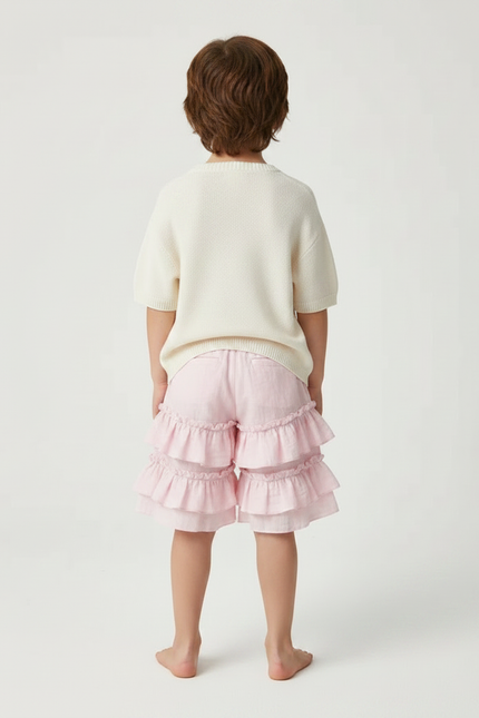 Pantalon Jupe Rose Volants Ample Coton Enfant - Lin - vue 2