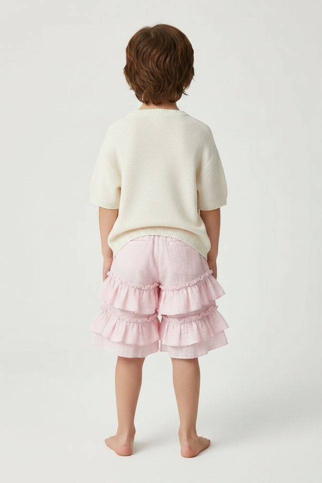 Pantalon Jupe Rose Volants Ample Coton Enfant - Lin - vue 2