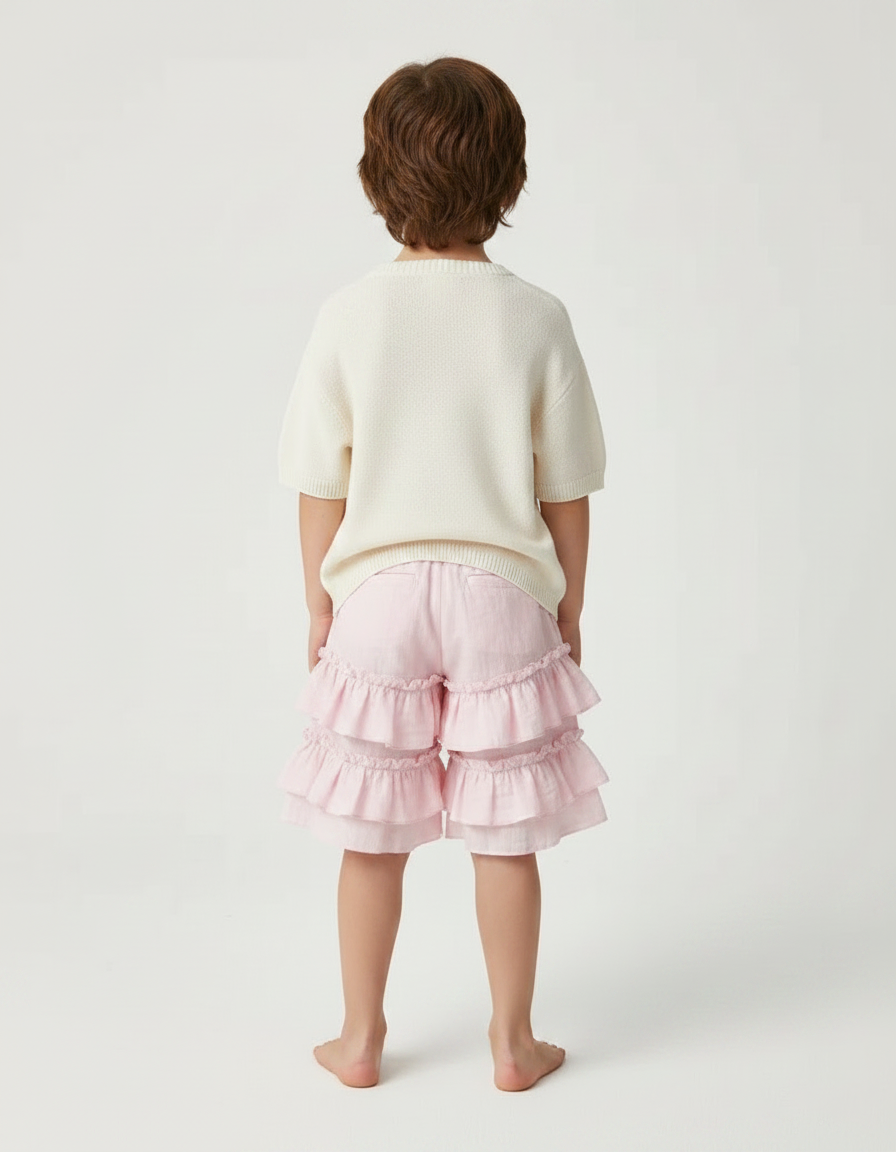 Pantalon Jupe Rose Volants Ample Coton Enfant - Lin - vue 2