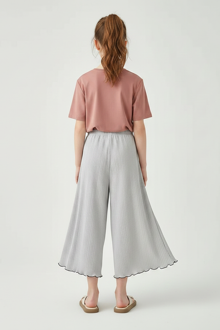 Pantalon Jupe Gris Plissé Ondulé Ample Fille - Polyester - vue 2