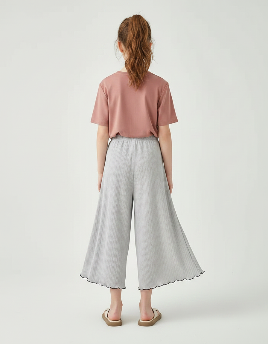 Pantalon Jupe Gris Plissé Ondulé Ample Fille - Polyester - vue 2