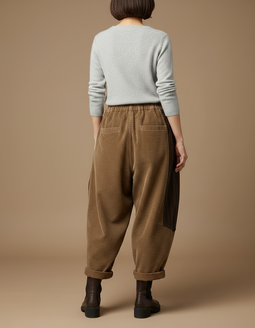 Pantalon Jupe Côtelé Marron Ample Vintage Patchwork - Cordé - vue 2