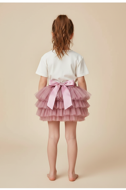 Pantalon Jupe Rose Tulle Volants Nœud Bébé Fille - Polyester - vue 2