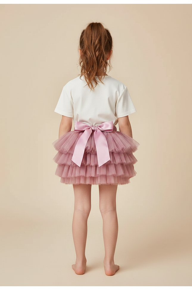 Pantalon Jupe Rose Tulle Volants Nœud Bébé Fille - Polyester - vue 2