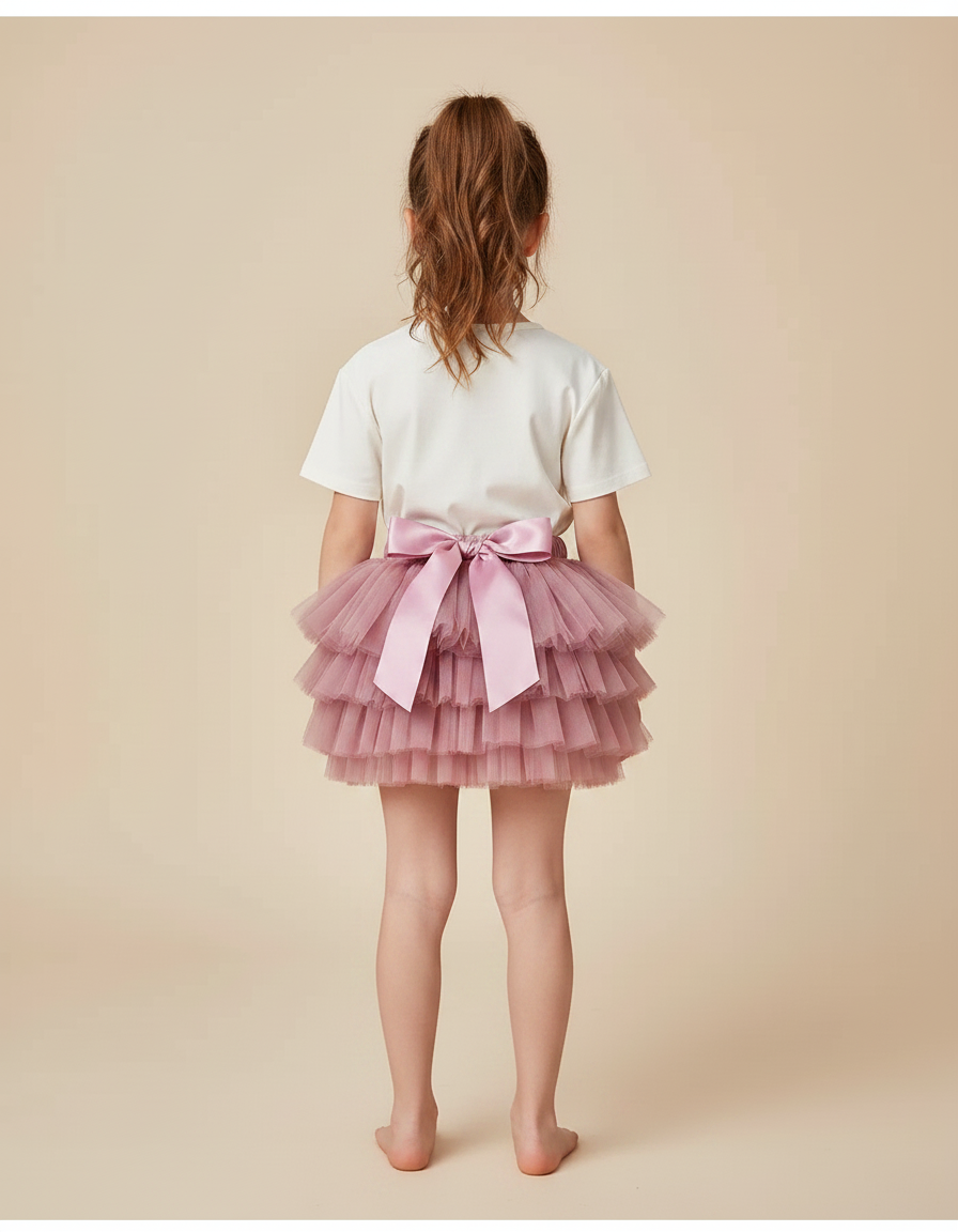 Pantalon Jupe Rose Tulle Volants Nœud Bébé Fille - Polyester - vue 2