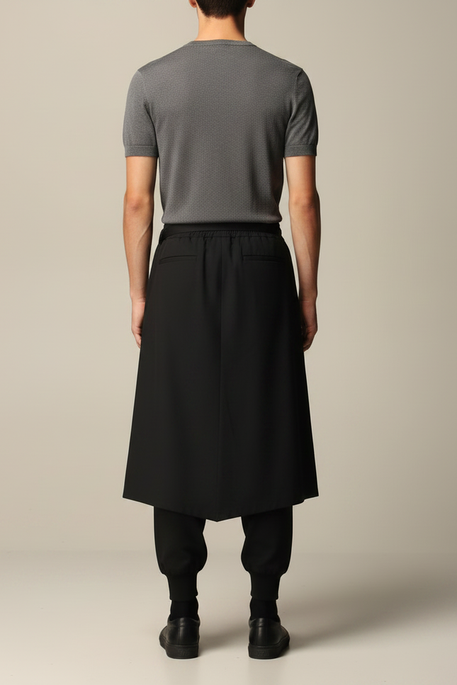 Pantalon Jupe Noir Asymétrique Coton Homme Décontracté - Molleton - vue 2