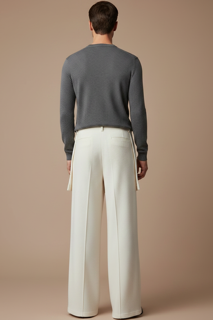 Pantalon Jupe Crème Laine Ample Superposé Élégant - Beige - vue 2