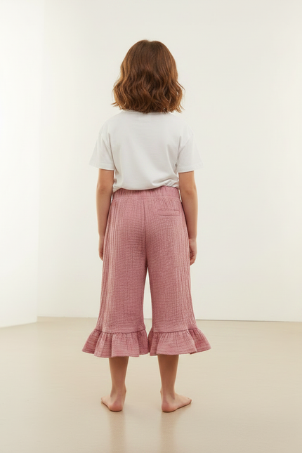 Pantalon Jupe Rose Volants Coton Respirant Fille - vue 2