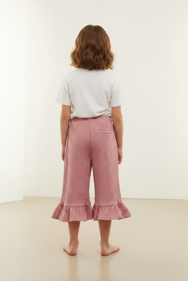 Pantalon Jupe Rose Volants Coton Respirant Fille - vue 2