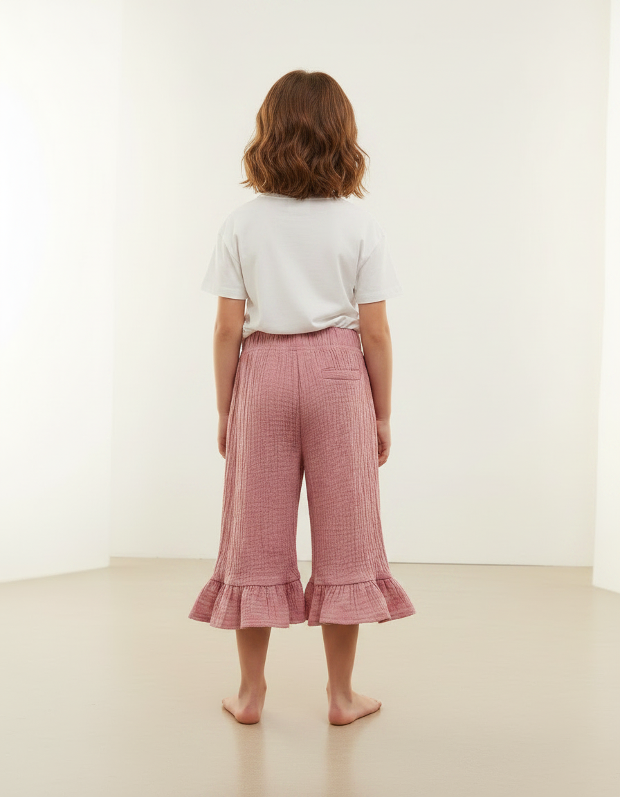 Pantalon Jupe Rose Volants Coton Respirant Fille - vue 2