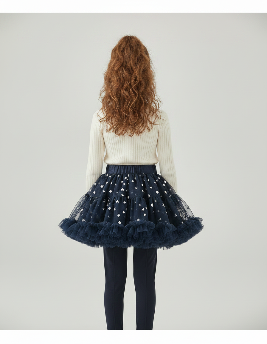 Pantalon Jupe Bleu Marine Étoiles Tulle Intégré Fille - Maille - vue 2