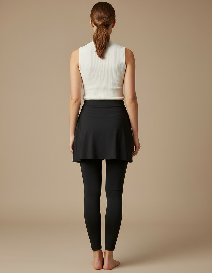 Pantalon Jupe Noir Uni Crossover Élégant Femme - Polyester - vue 2
