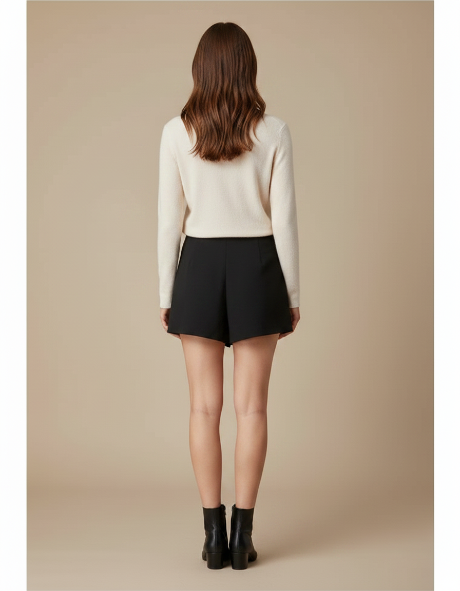 Pantalon Jupe Noir Asymétrique Taille Haute Élégant - Polyester - vue 2