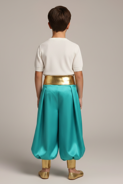Pantalon Jupe Turquoise Satiné Drapé Doré Enfant - Bleu - vue 2