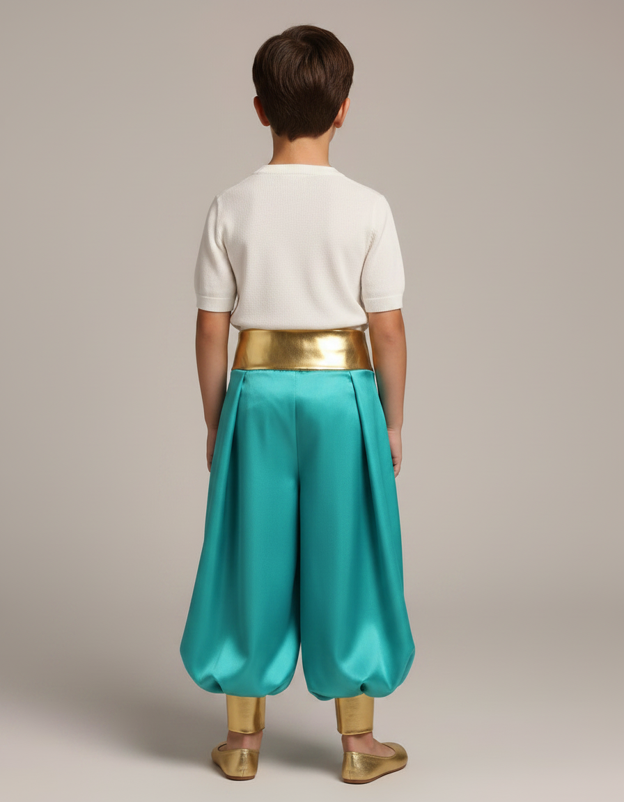 Pantalon Jupe Turquoise Satiné Drapé Doré Enfant - Bleu - vue 2