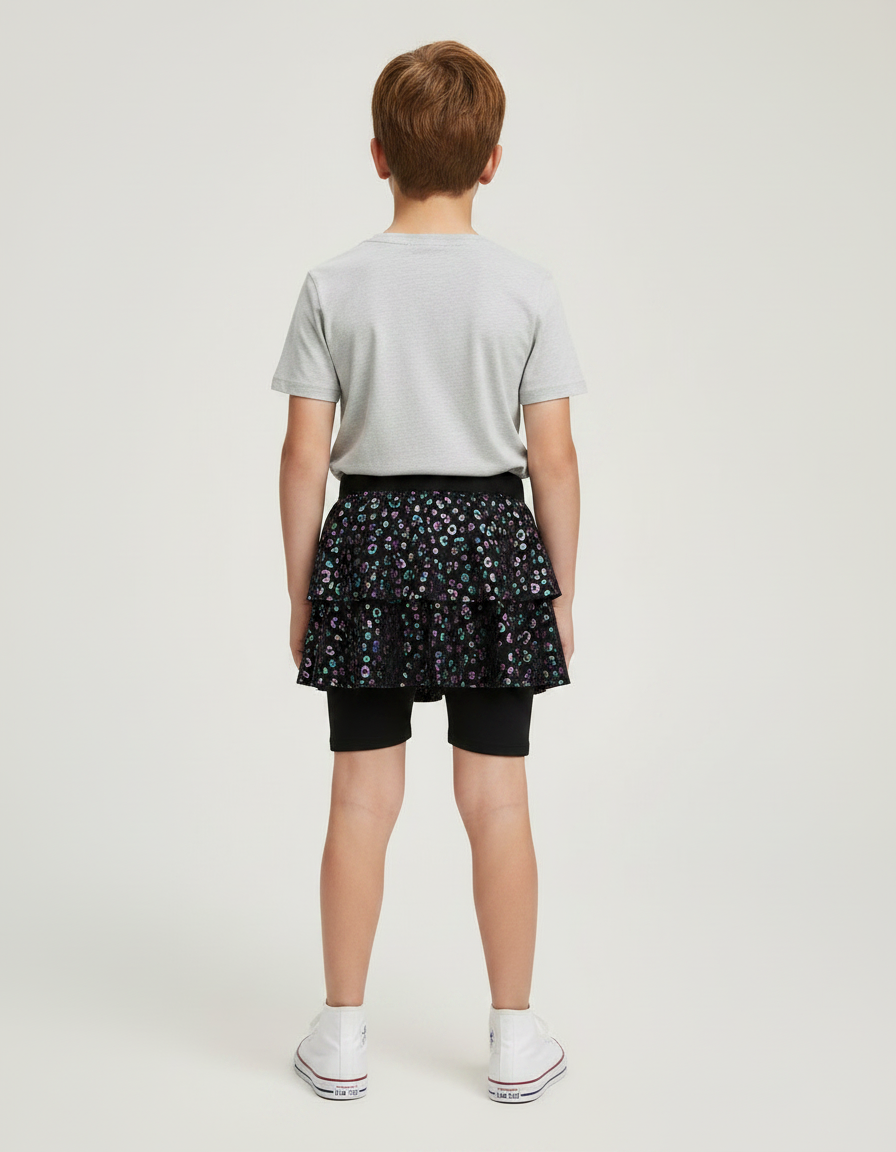 Pantalon Jupe Noir Brillant Imprimé Floral Danse Enfant - Polyester - vue 2