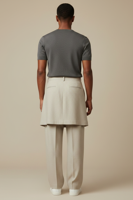 Pantalon Jupe Beige Plissé Ample Homme Moderne - Gabardine - vue 2