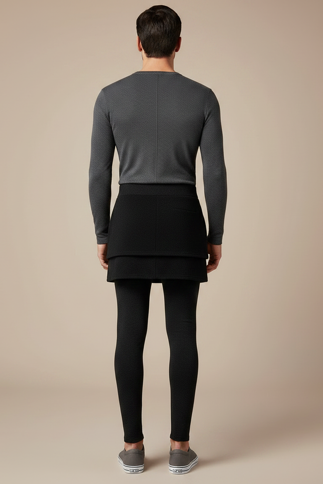 Pantalon Jupe Noir Superposé Moulant Uni Moderne - Maille - vue 2