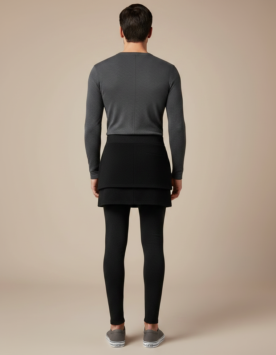 Pantalon Jupe Noir Superposé Moulant Uni Moderne - Maille - vue 2