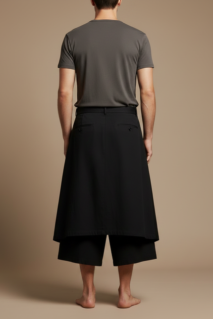 Pantalon Jupe Noir Asymétrique Ample Décontracté Homme - Toile - vue 2