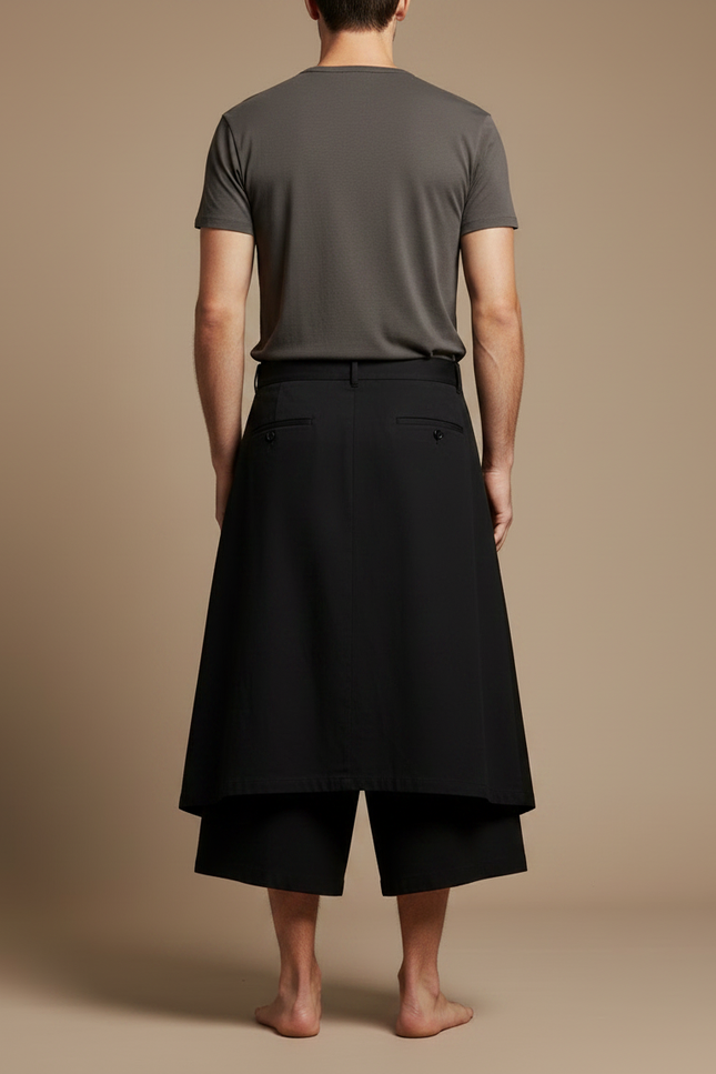 Pantalon Jupe Noir Asymétrique Ample Décontracté Homme - Toile - vue 2