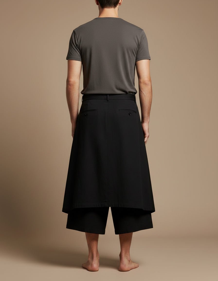 Pantalon Jupe Noir Asymétrique Ample Décontracté Homme - Toile - vue 2