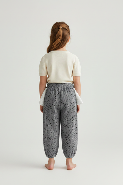 Pantalon Jupe Gris Côtelé Pois Volants Enfant - Cordé - vue 2