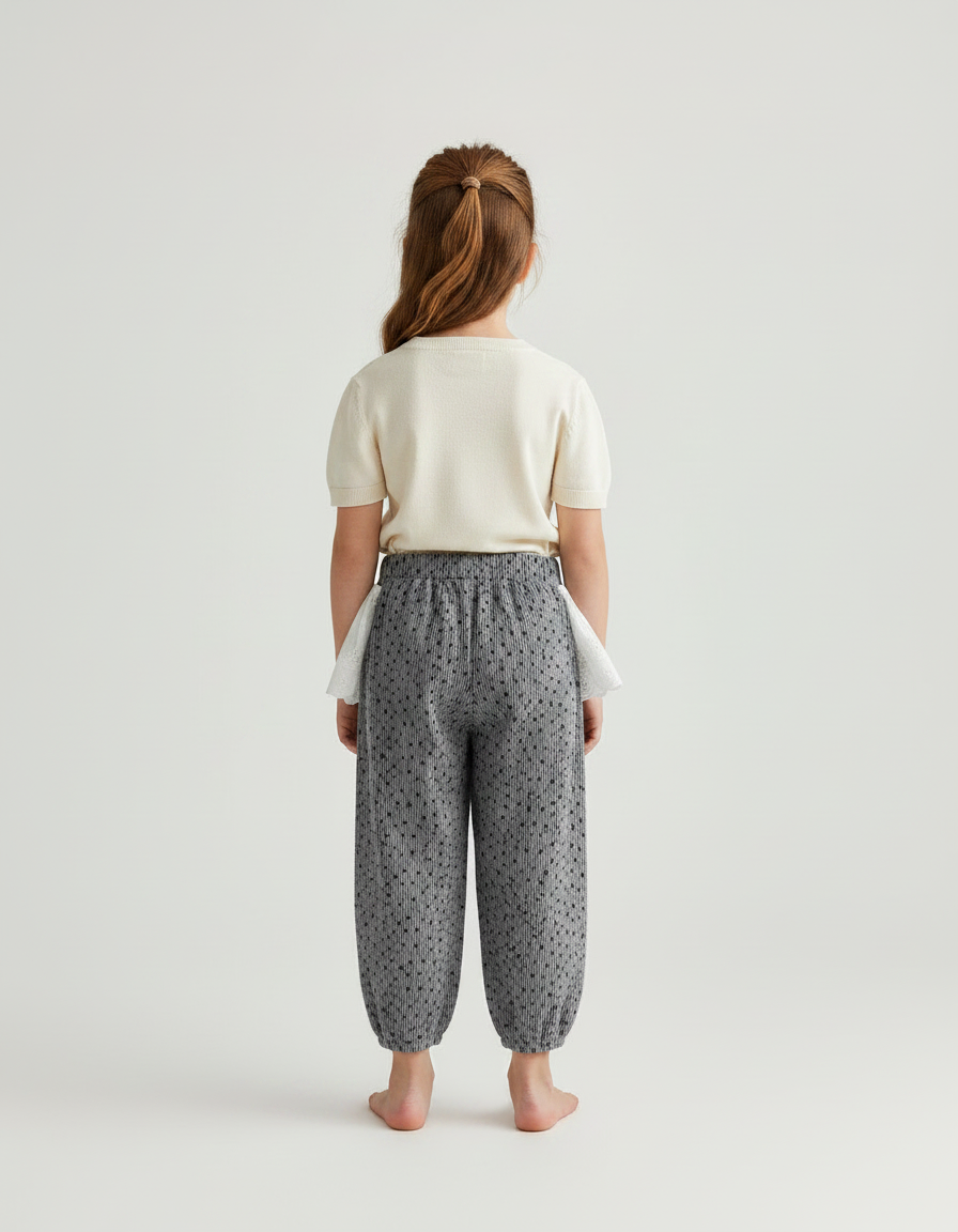 Pantalon Jupe Gris Côtelé Pois Volants Enfant - Cordé - vue 2