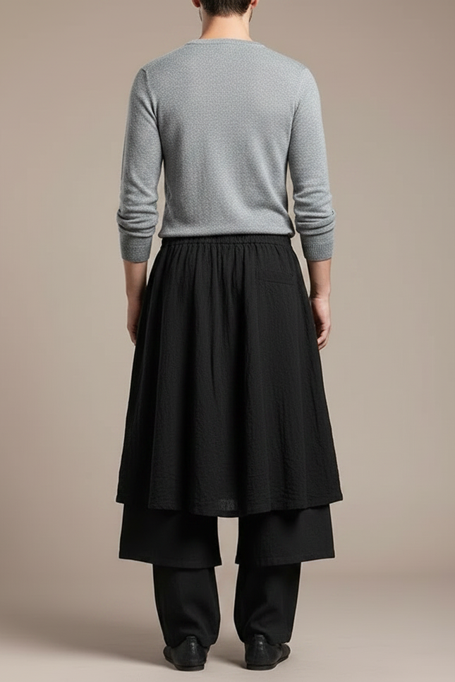 Pantalon Jupe Longue - Noir Lin - vue 2
