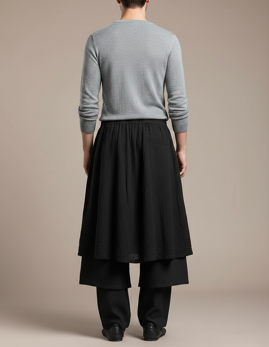 Pantalon Jupe Longue - Noir Lin - vue 2