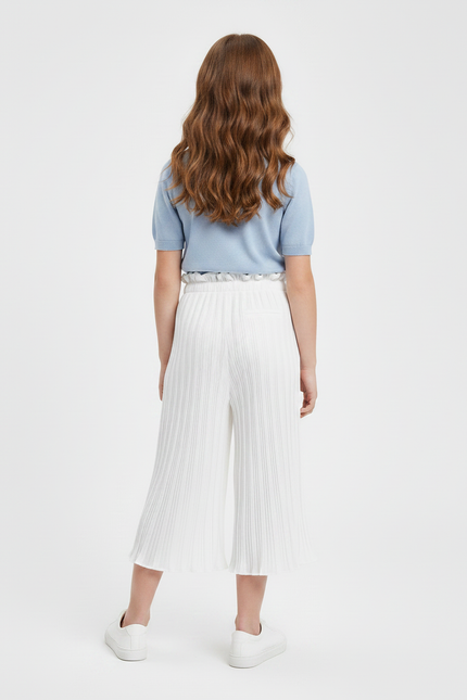 Pantalon Jupe Blanc Plissé Fluide Enfant Décontracté - Polyester - vue 2