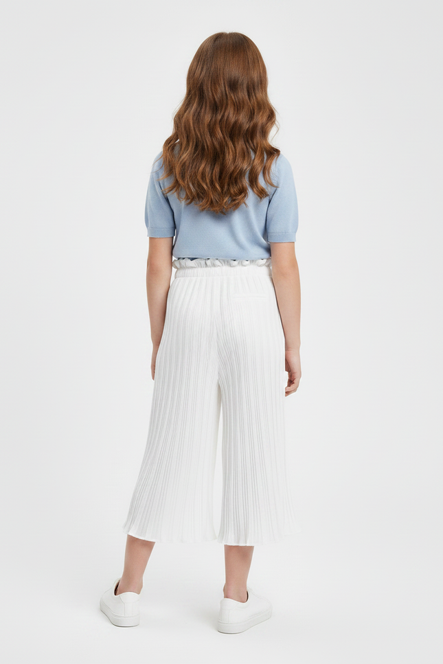 Pantalon Jupe Blanc Plissé Fluide Enfant Décontracté - Polyester - vue 2