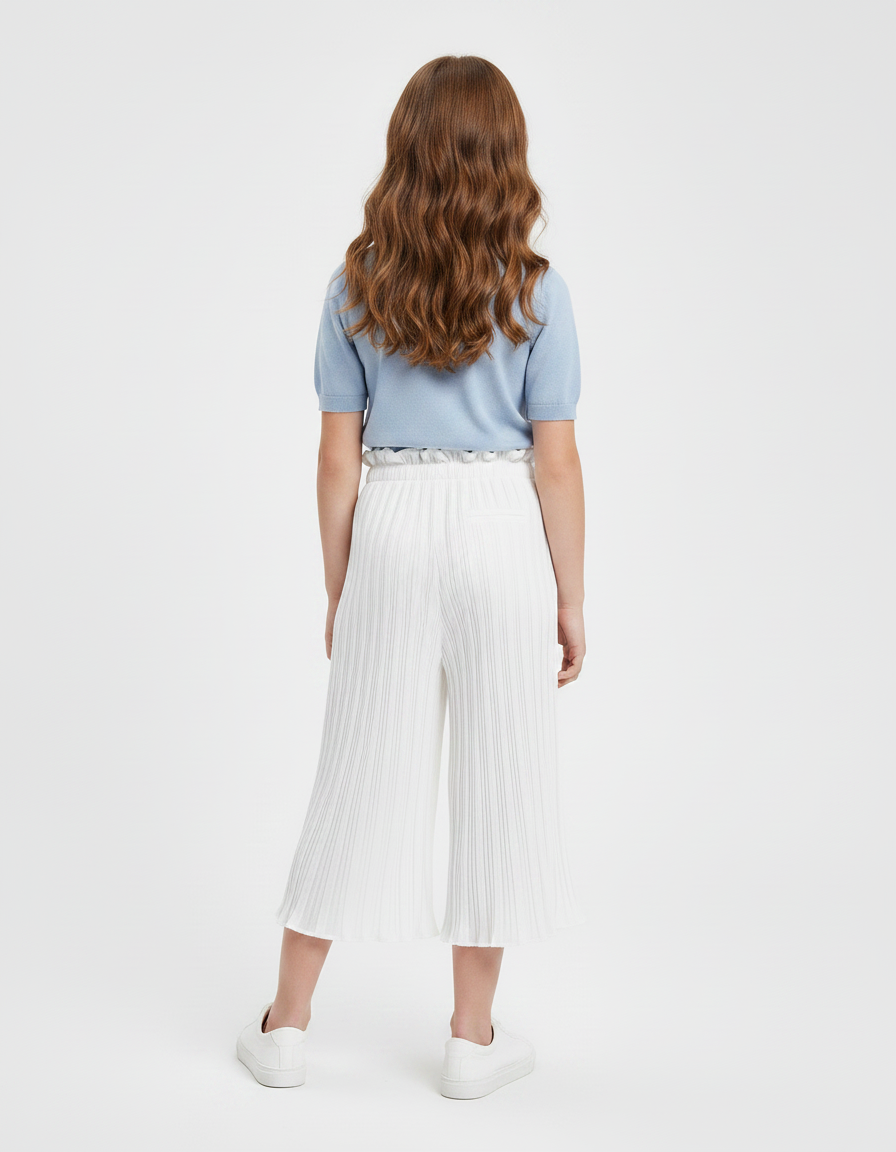 Pantalon Jupe Blanc Plissé Fluide Enfant Décontracté - Polyester - vue 2