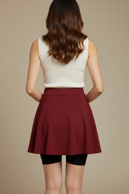 Pantalon Jupe Rouge Bordeaux Courte Évasée Élégante Femme - Polyester - vue 2